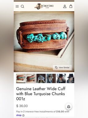 FOUR Genuine Leather Wide Cuff Bracelet with Blue Turquoise Chunks